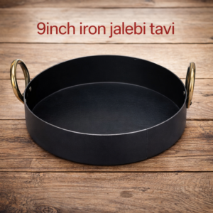 9 Inch Black Iron Jalebi Kadhai (Multipurpose) | Heavy Iron Frying Pan for Samosa, Pakoda, Sabzi | Pre-Seasoned, Rust Resistant with Strong Handles